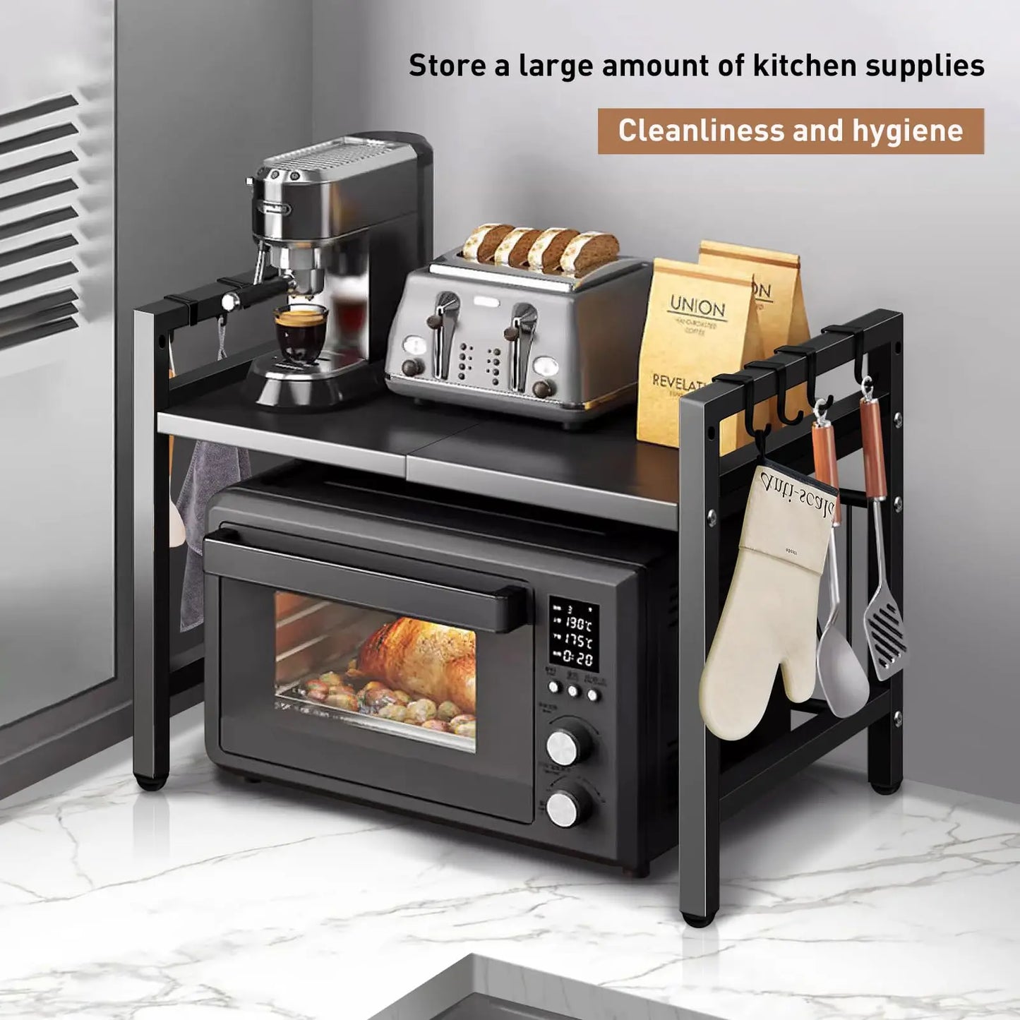 Expandable Microwave Shelf Organizer Rust Proof Kitchen Storage