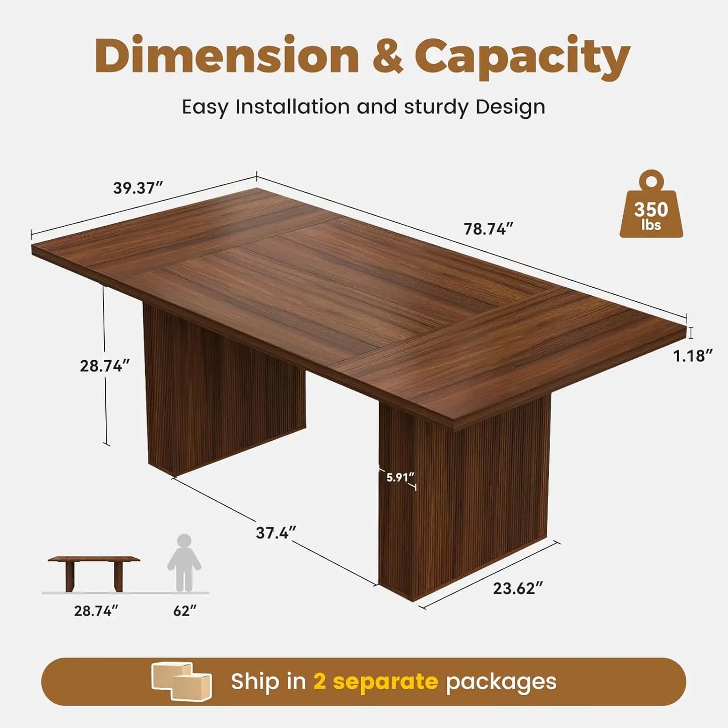 Rectangular Dining Table 78 Inch Modern Farmhouse Walnut Grooved Base