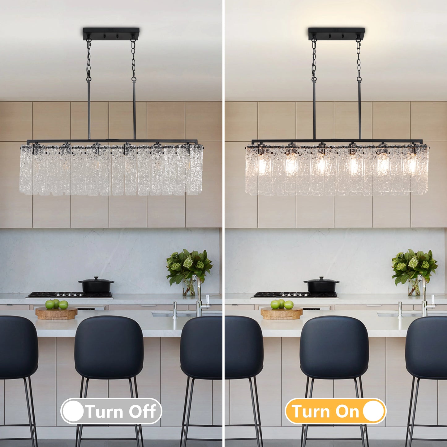Rectangle Water Ripple Glass Chandelier Island Lighting