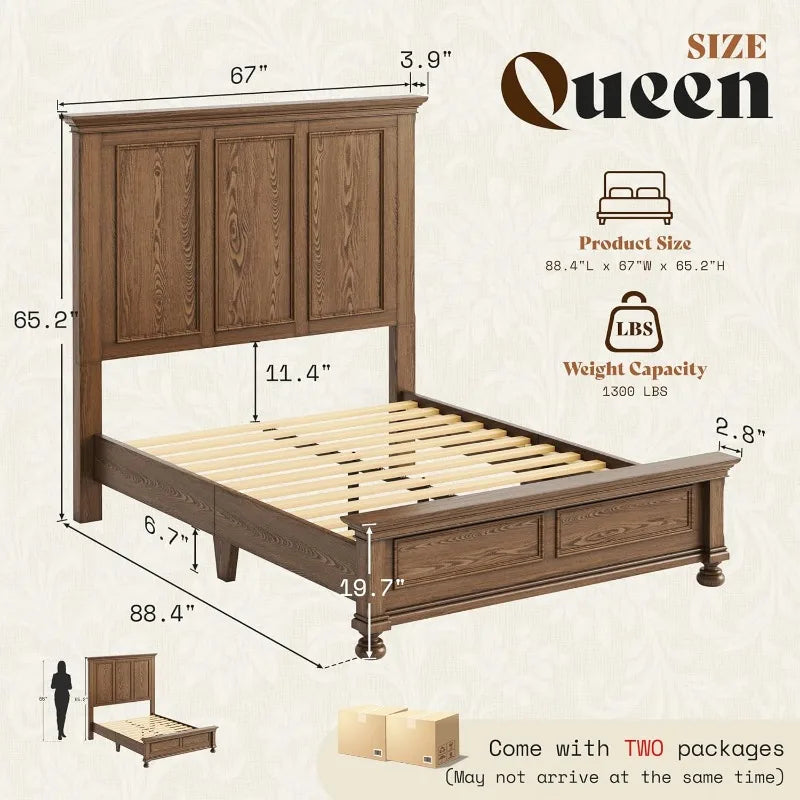 Solid Wood Platform Bed Frame With Underbed Storage Slats