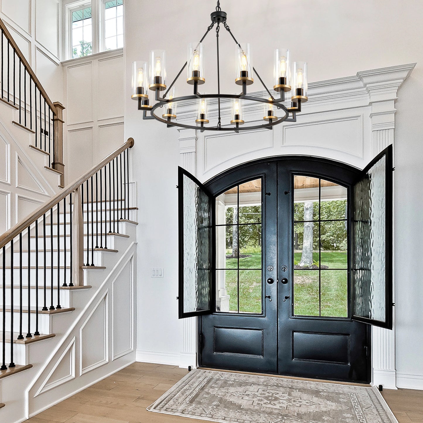 Glass Chandelier Twelve Lights Rustic Design Living Room Foyer Decor