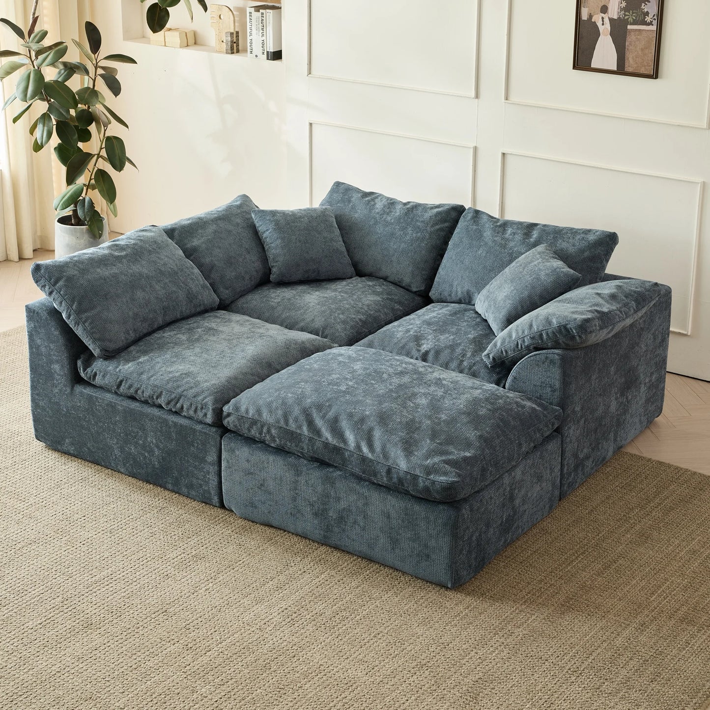 Yeflixvrau Modern Cloud L Shaped Chenille Seater Sectional Sofa Ottoman