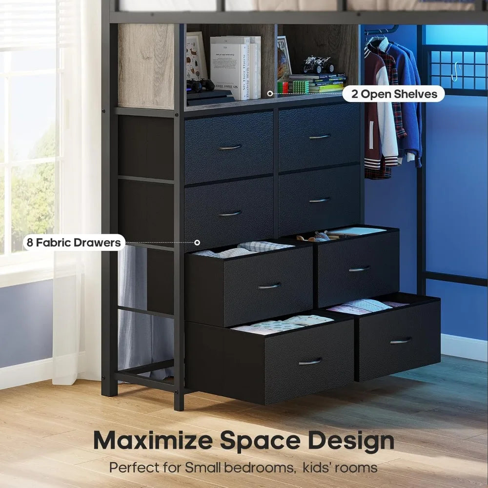 Loft Bed With Desk Eight Drawers Led Lights Outlet Rack