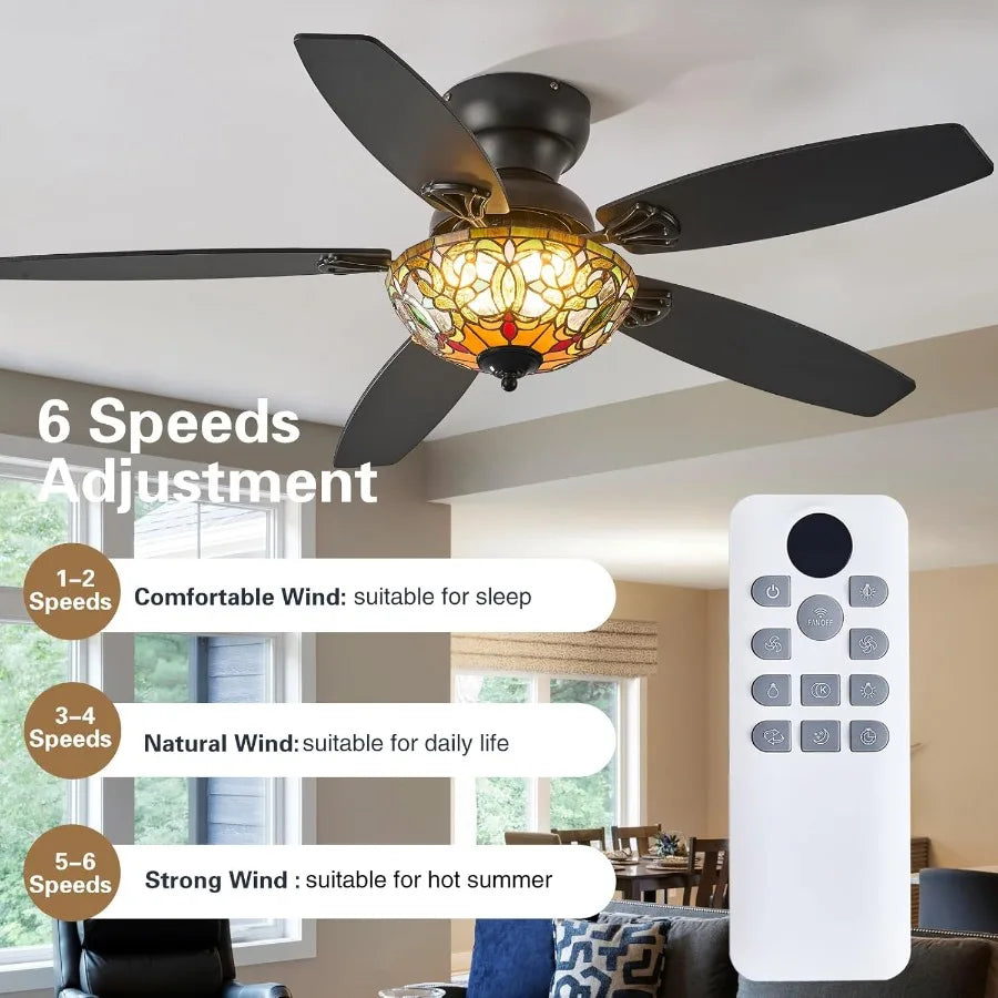 Tiffany Ceiling Fans With Lights 6 Speed Reversible Indoor