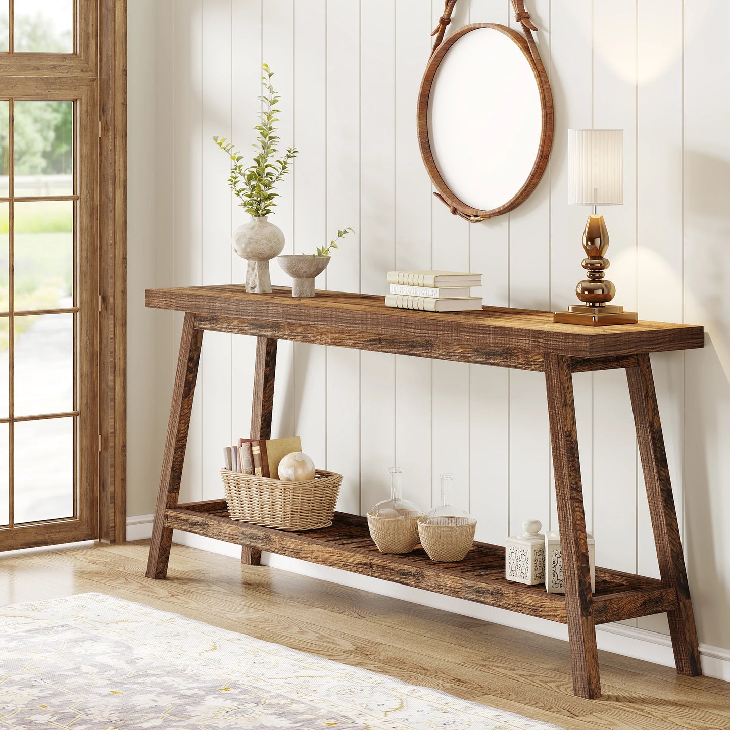 Tribesigns Modern Farmhouse 71 Inch All Wood Entryway Console Table With Storage