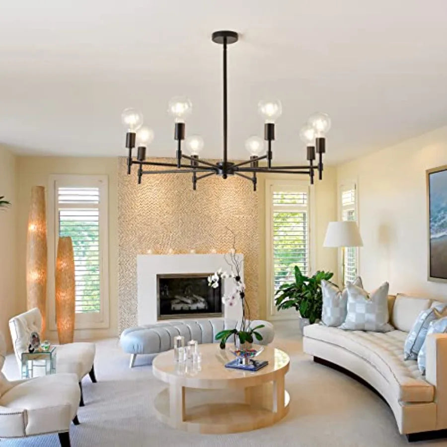 Eight Light Sputnik Chandelier Matte Industrial Flush Mount Fixture