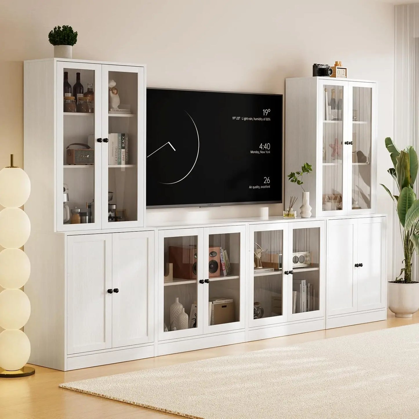 Modular TV Stand With Glass Doors And Bookcases Entertainment Center