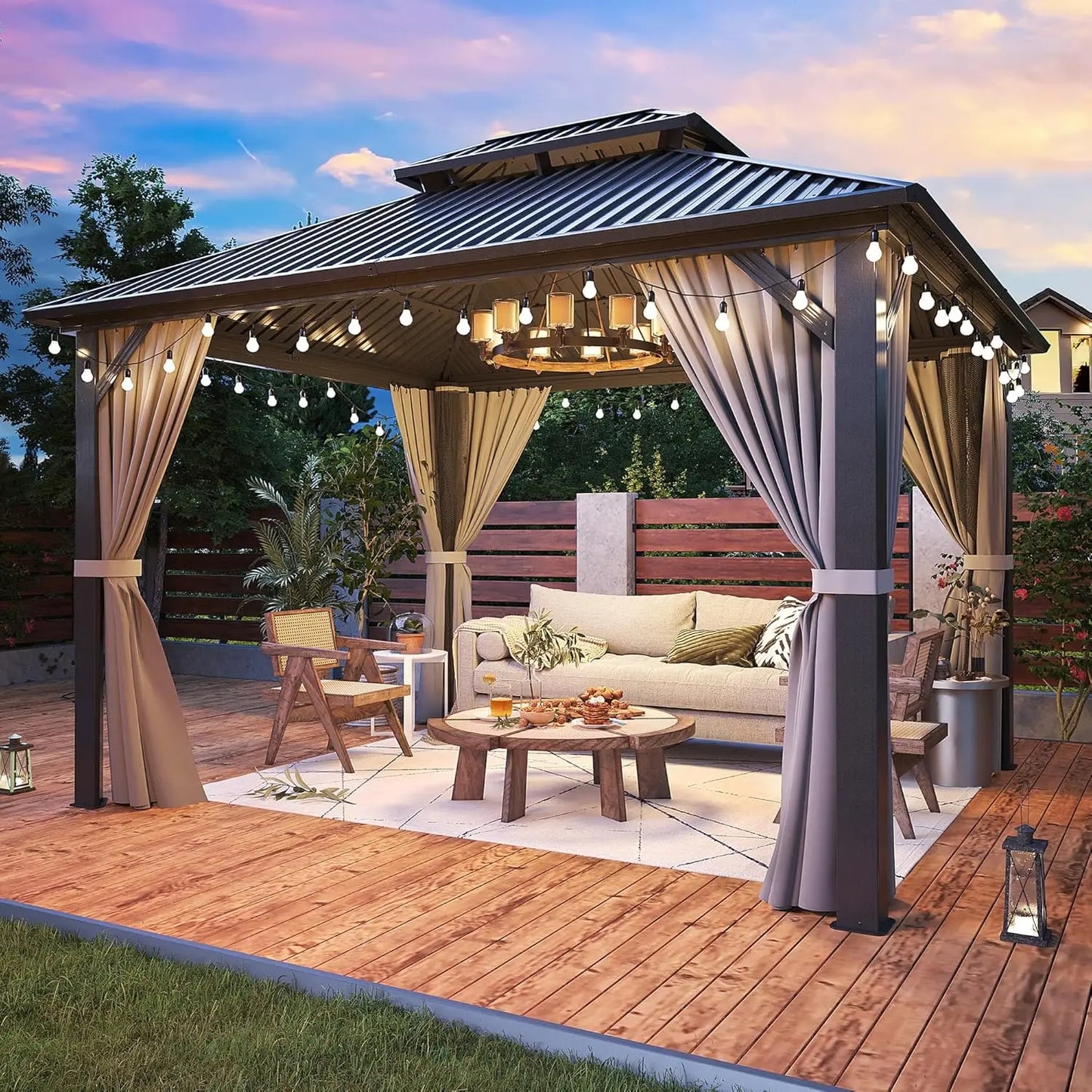 Aluminum Gazebo Hardtop Pergola With Steel Roof For Outdoor Use