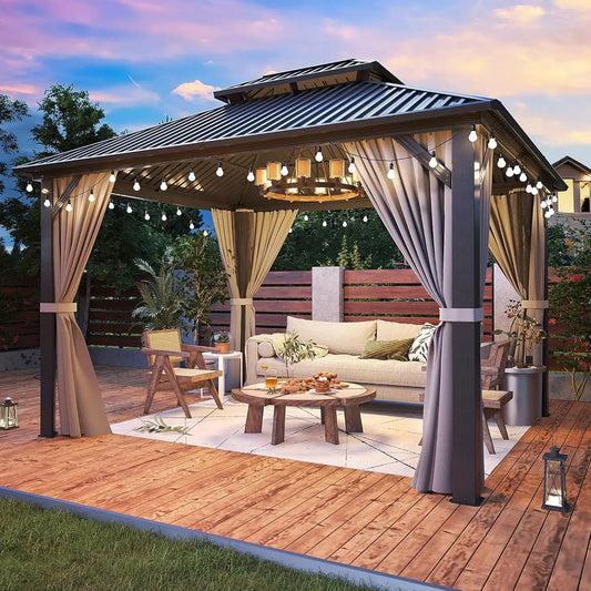 Aluminum Gazebo Hardtop Pergola With Steel Roof For Outdoor Use