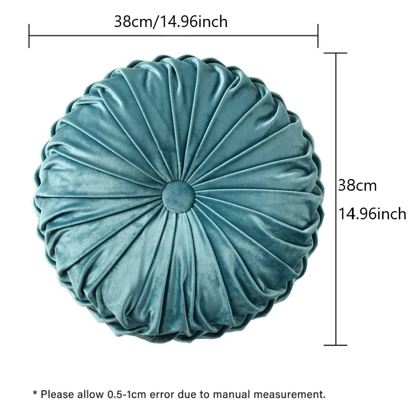 Round Velvet Throw Pillow With Pleated Design