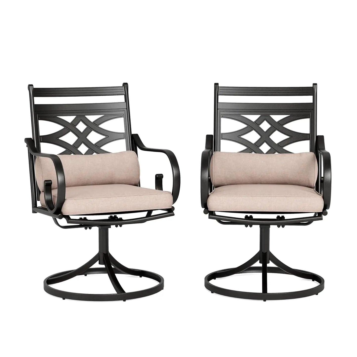 Set Of 2 Outdoor Iron Dining Chairs With Blue Cushions