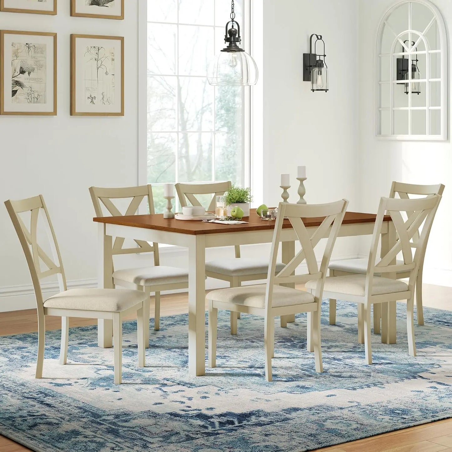 Solid Wood Dining Table Set With Upholstered Chairs
