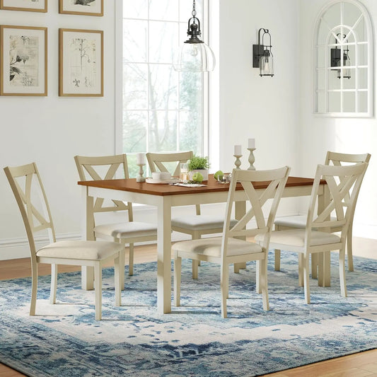 Solid Wood Dining Table Set With Upholstered Chairs