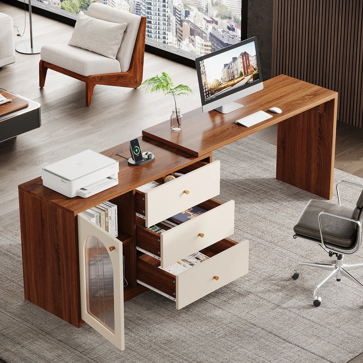 Tribesigns L Shaped Computer Desk With Drawers And Reversible Storage