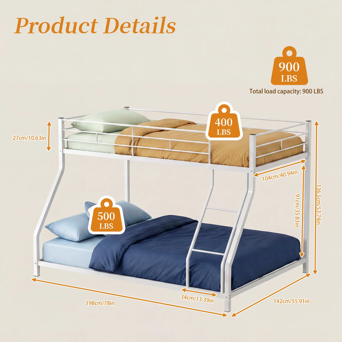Topincn Heavy Duty Bunk Bed Frame With Ladder And Guardrail