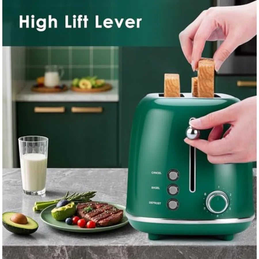 4 Slice Toaster Retro Stainless Steel Toaster with Bagel Cancel Defrost Function and 6 Bread Shade Settings Bread Machine Long