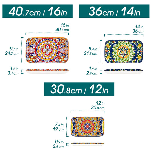 Malacasa Ceramic Salad Plates Set Rectangular Long Plate Collection