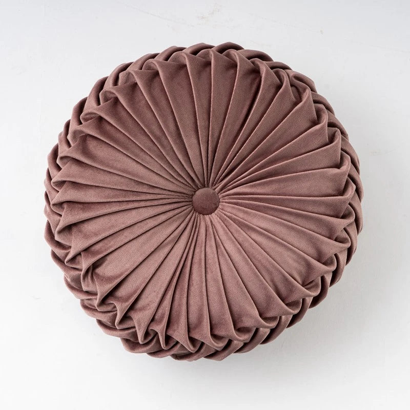 Round Velvet Pleated Decorative Throw Pillow