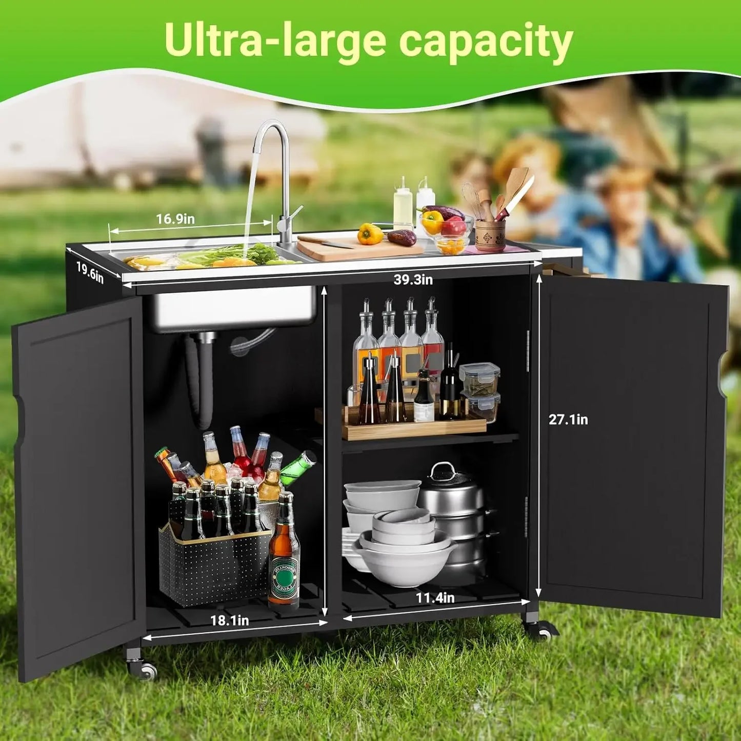 Outdoor Kitchen Island With 304 Stainless Steel Sink And Storage Cabinet