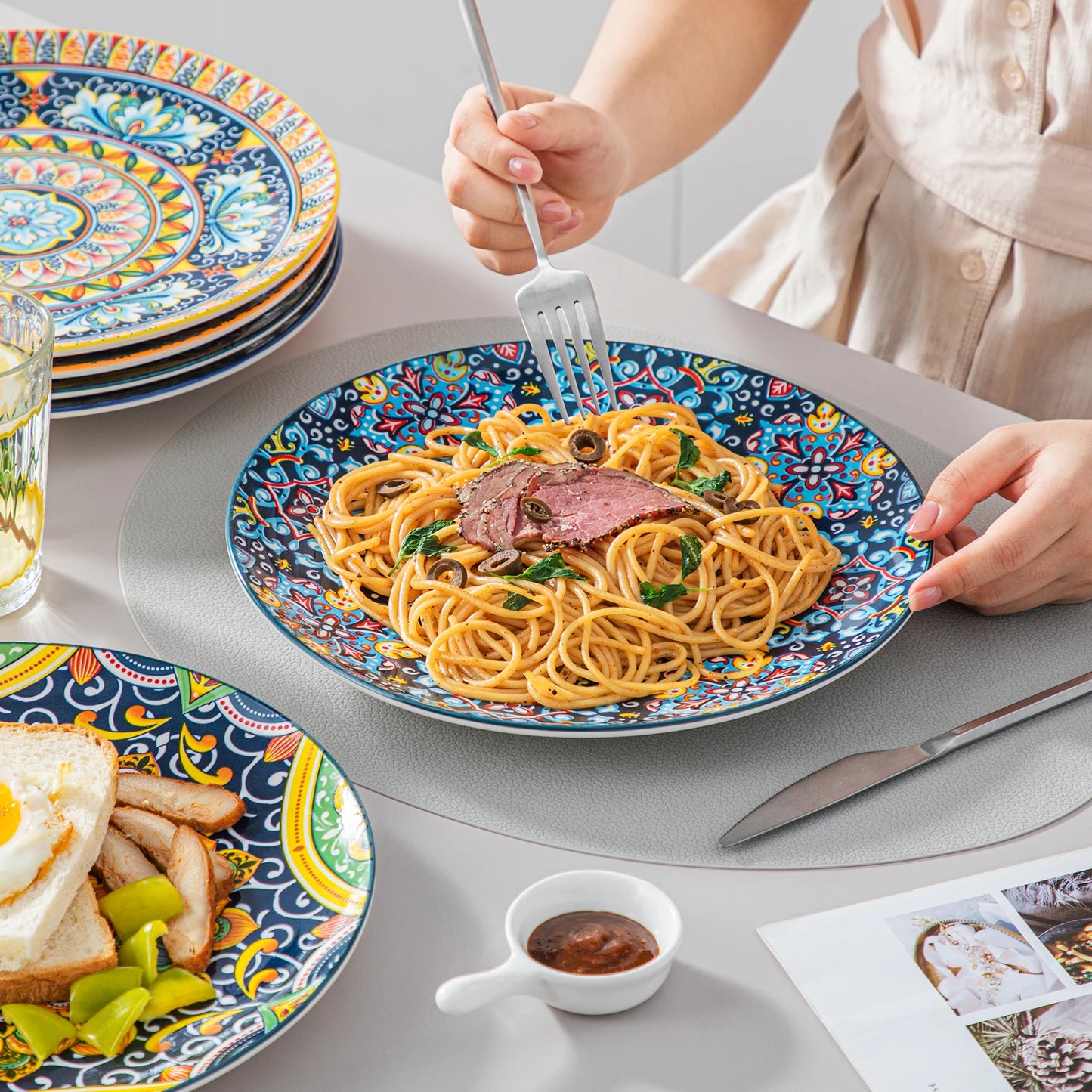 MALACASA Bohemian Ceramic Dinnerware Set 24 Piece For 6