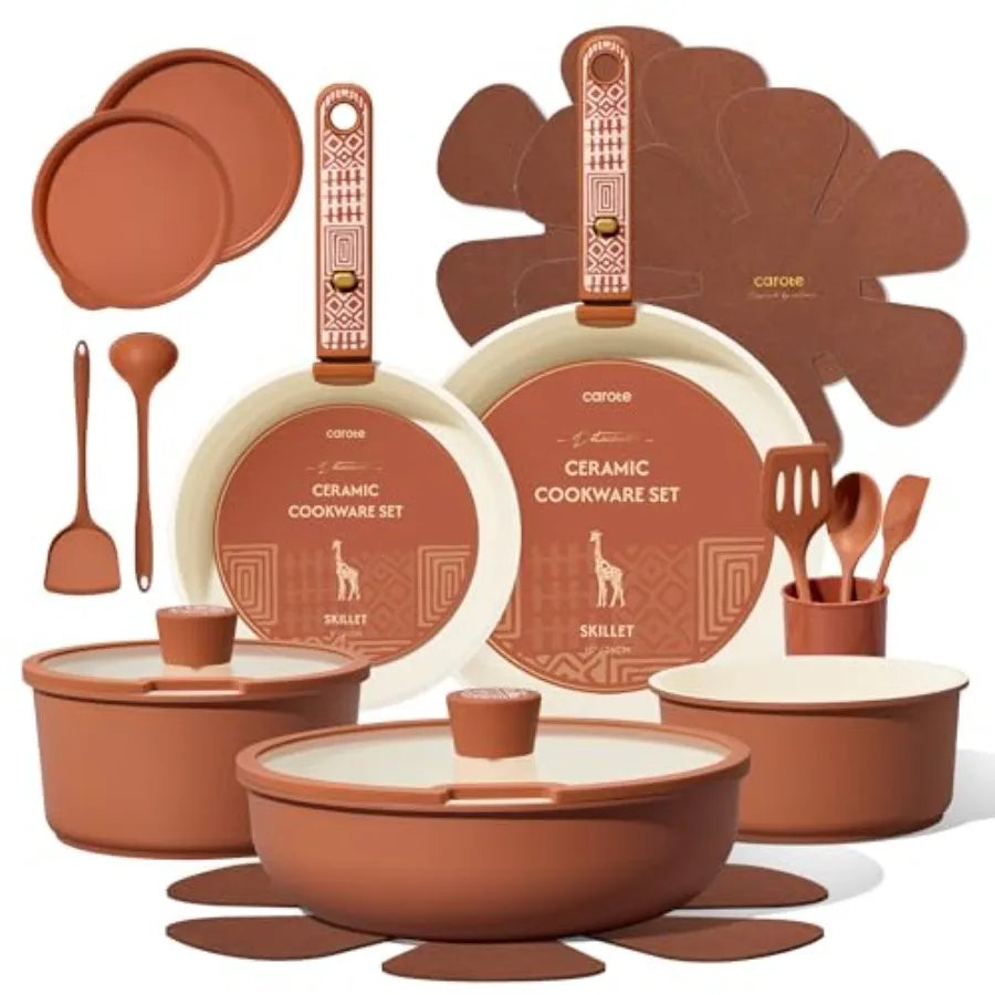 Ceramic Cookware Set Nonstick With Detachable Handle Induction Oven Safe