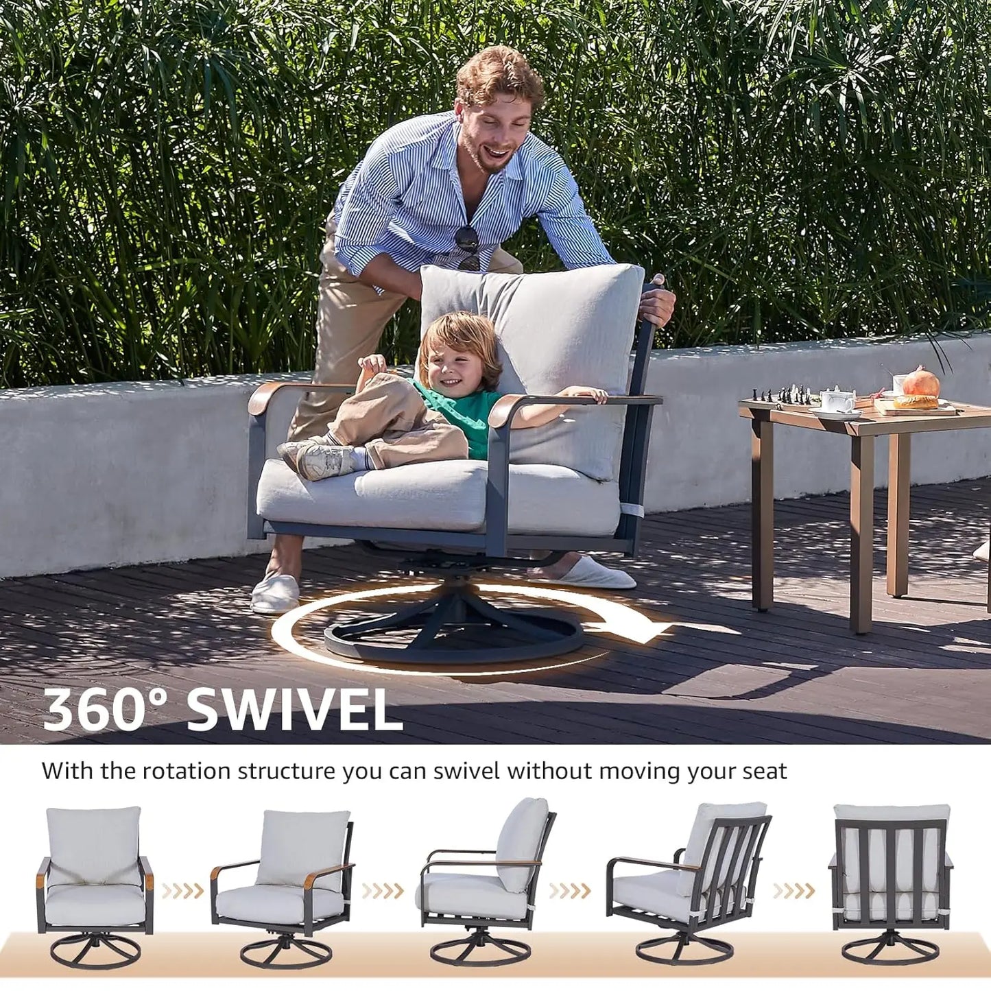 Outdoor Bistro Set, 3 Piece Swivel Glider Rocking Chairs Patio Conversation Furniture Set with 2 Rockers, 1 Metal Table and 6" T