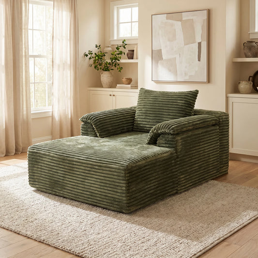 Corduroy Sofa Bed Lounge Chair With Armrests And Pillows