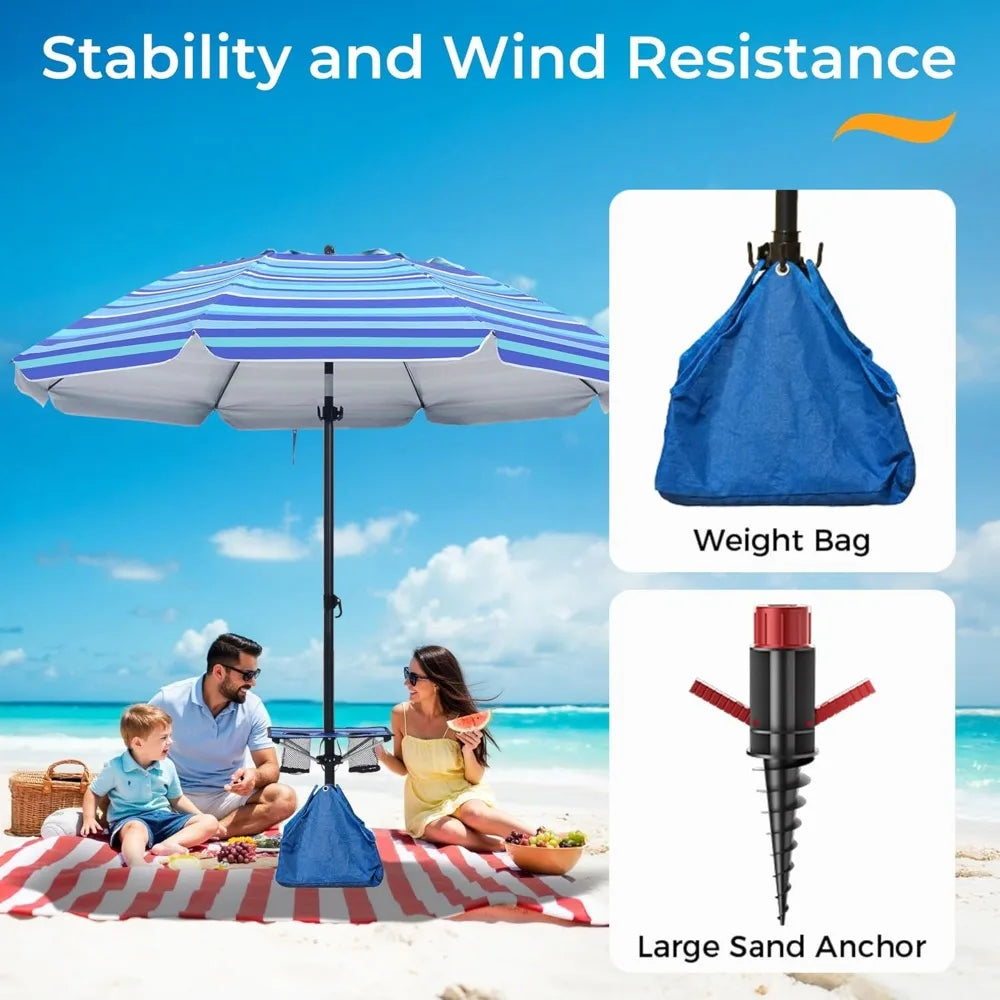 NBVCX Beach Umbrella With Sand Anchor Weight Bag Adjustable Aluminum Pole UPF 50