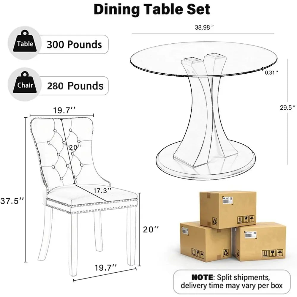 Tempered Glass Dining Table With Velvet Chairs Modern Scandinavian Set