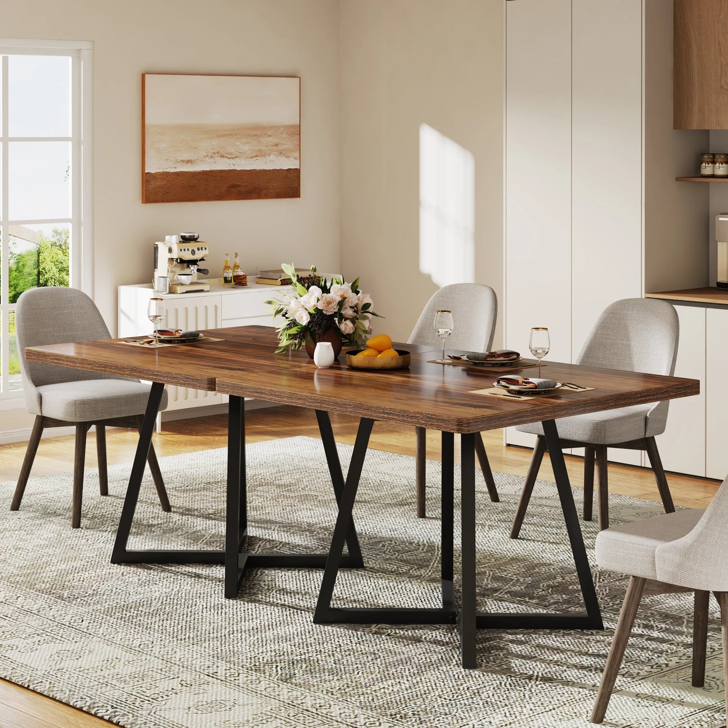 Tribesigns Square Dining Table Industrial Wood Kitchen Table