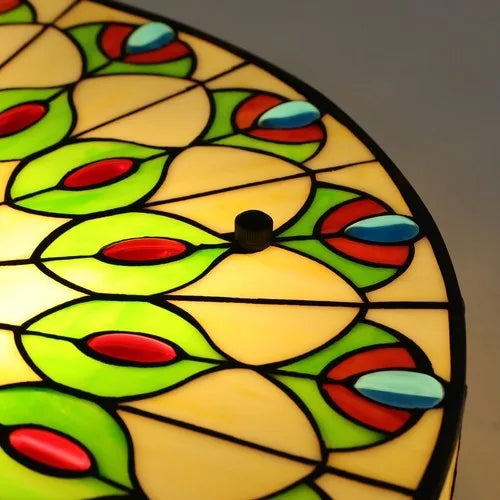 Retro Tiffany Style Flush Mount Ceiling Lamp Stained Glass Fixture