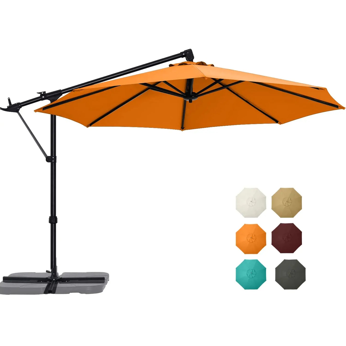 Cantilever Patio Umbrella With Base Stand and Offset Hanging, 360 Rotation Tilt