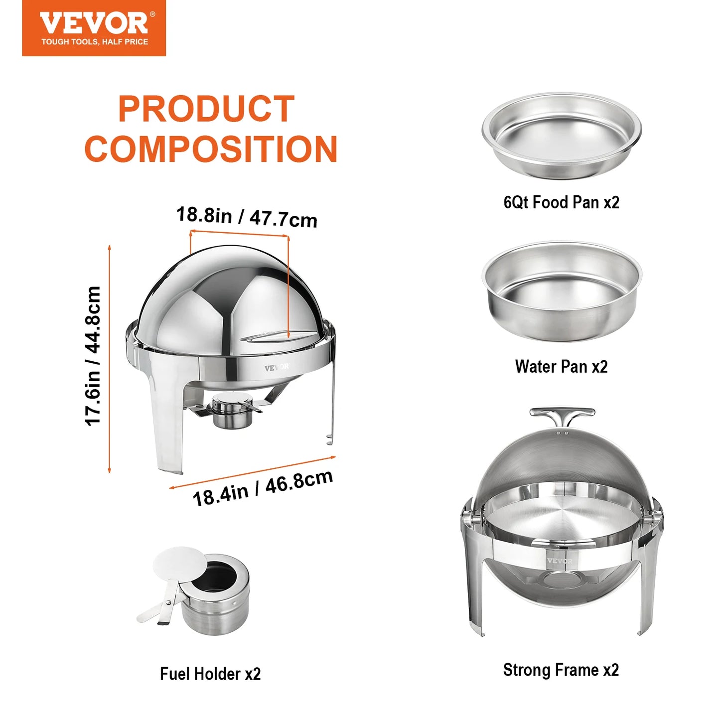 SucceBuy Roll Top Chafing Dish Set 2 Pack Stainless Steel