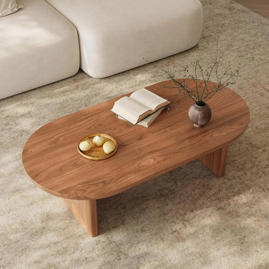 47" Oval Wooden Small Coffee Table for Living Room - Mid Century Modern Tables for Small Spaces, Lounge & Office,, Customized