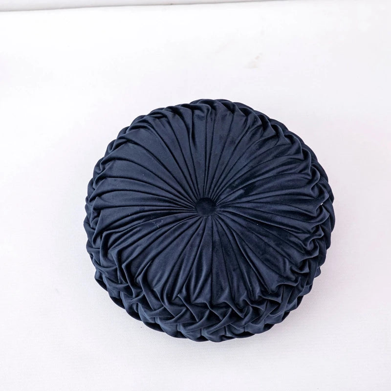 Round Velvet Pleated Decorative Throw Pillow