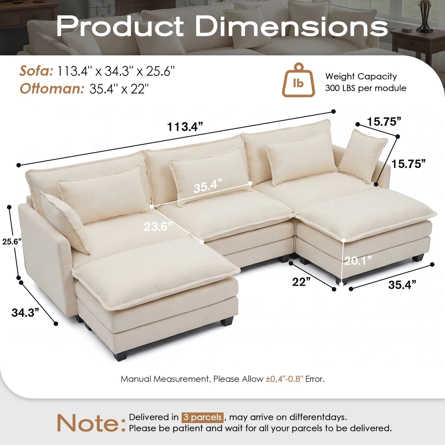 Redlife Premium Modular Sectional Sofa With Ottoman