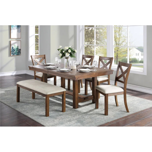 Six Piece Wood Dining Table Set With Chairs And Cushions