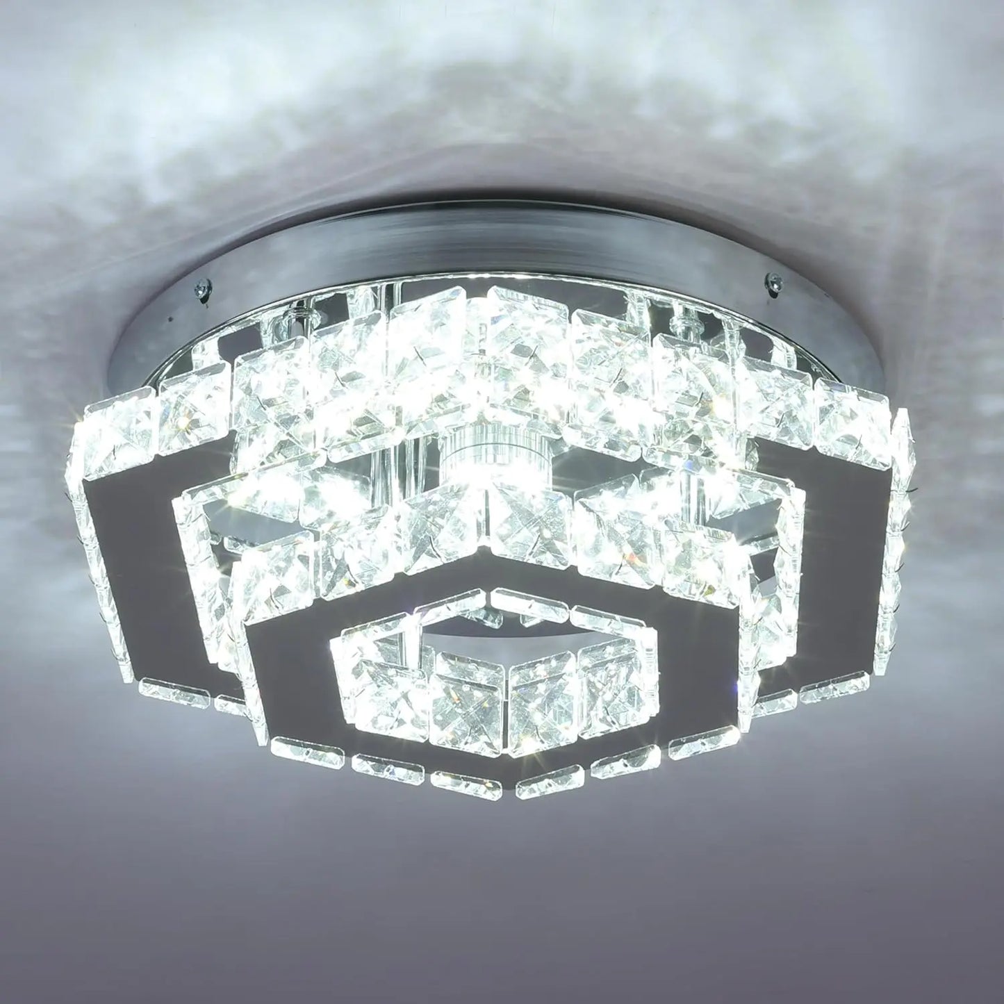 Frixchur Modern LED Crystal Flush Mount Ceiling Light