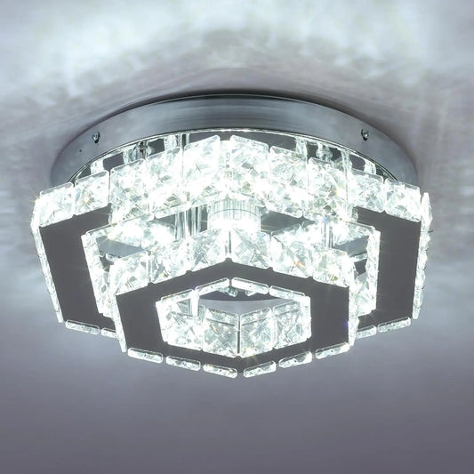 Frixchur Modern LED Crystal Flush Mount Ceiling Light
