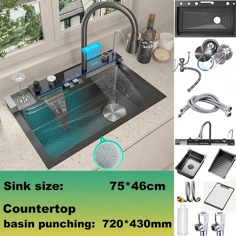 BusySink Stainless Steel Kitchen Sink With Faucet And Digital Display
