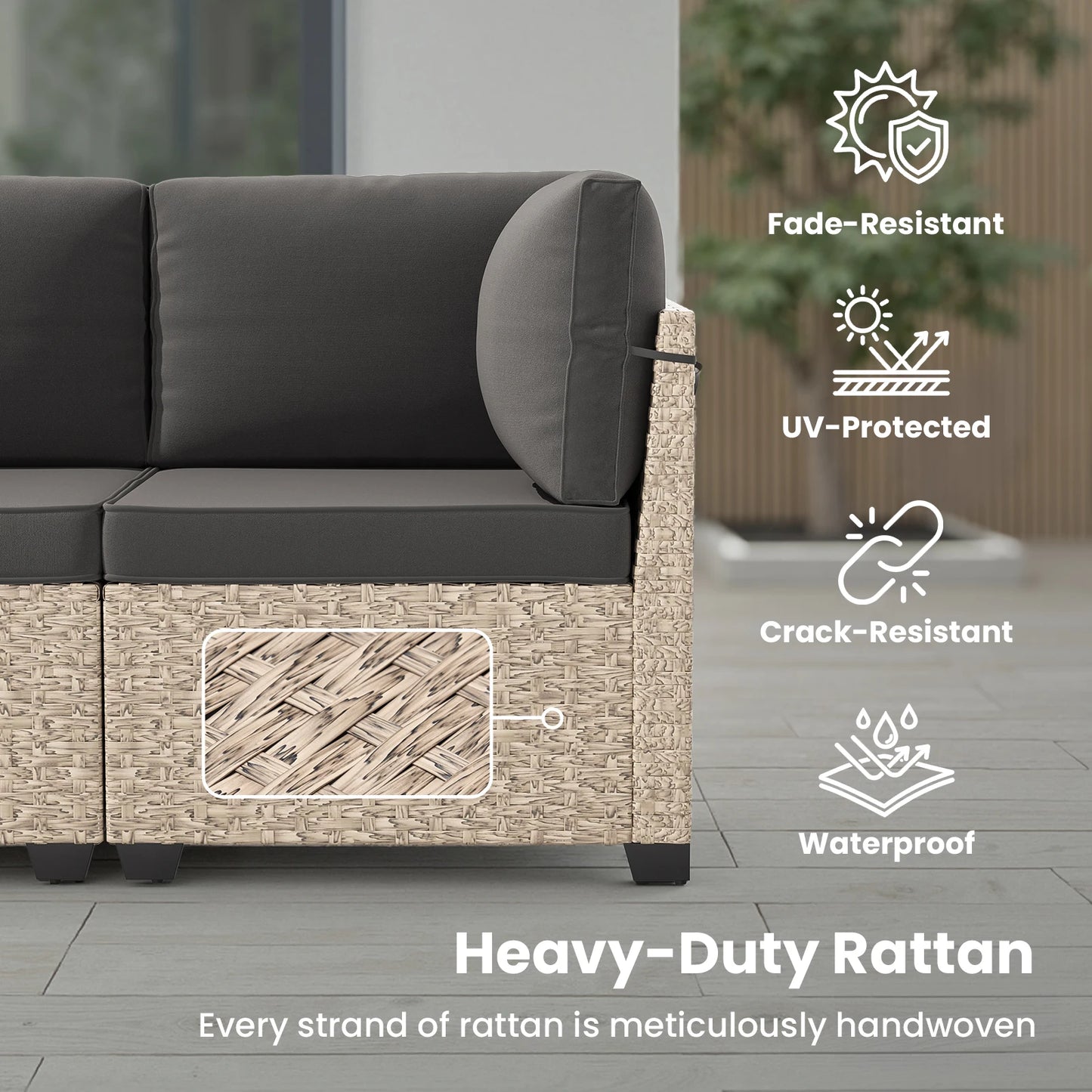 7-Piece Rattan Sectional Sofa Set With Glass Table
