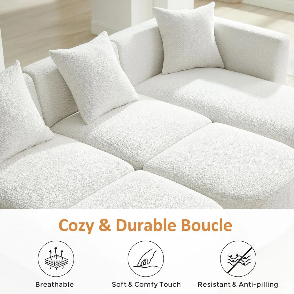 Modular Sectional Sofa Boucle Cloud Couch 5-Seater With Ottoman