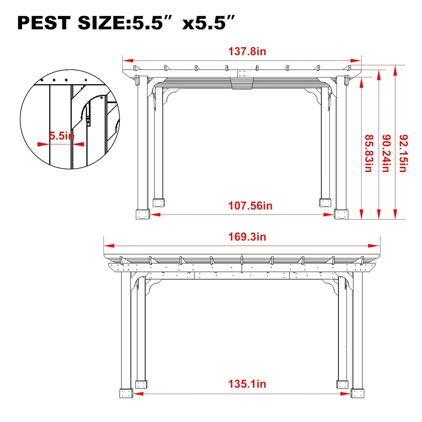 Cedar Wood Pergola Gazebo With Flat Top Ground Stakes Backyard