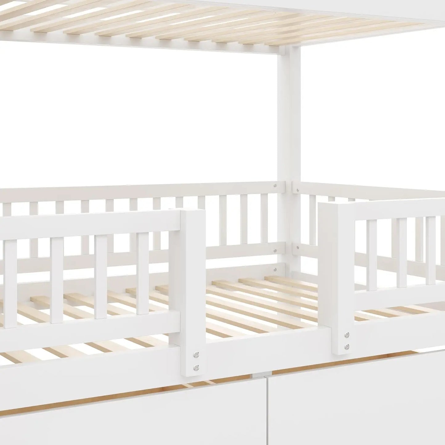Kids Bunk Bed With Slide, Storage Drawers And Staircase, Pine Wood