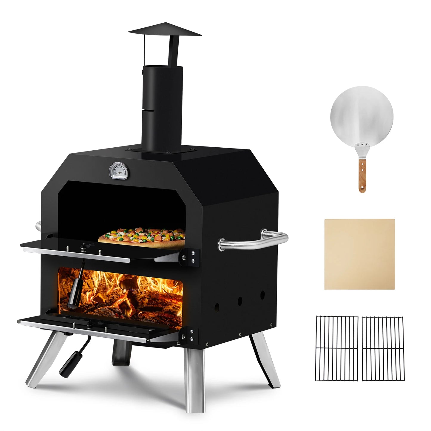 Outdoor Wood Fired Pizza Oven With 2 Layer Stone Rack