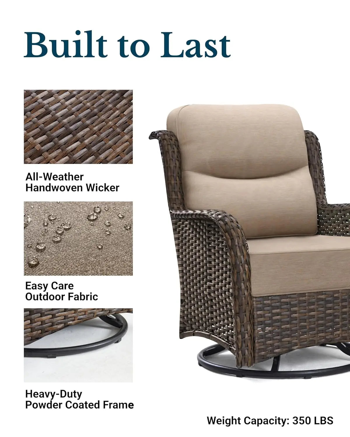 Luxury 5 Piece Wicker Patio Set With High Back Swivel Rocker Chairs