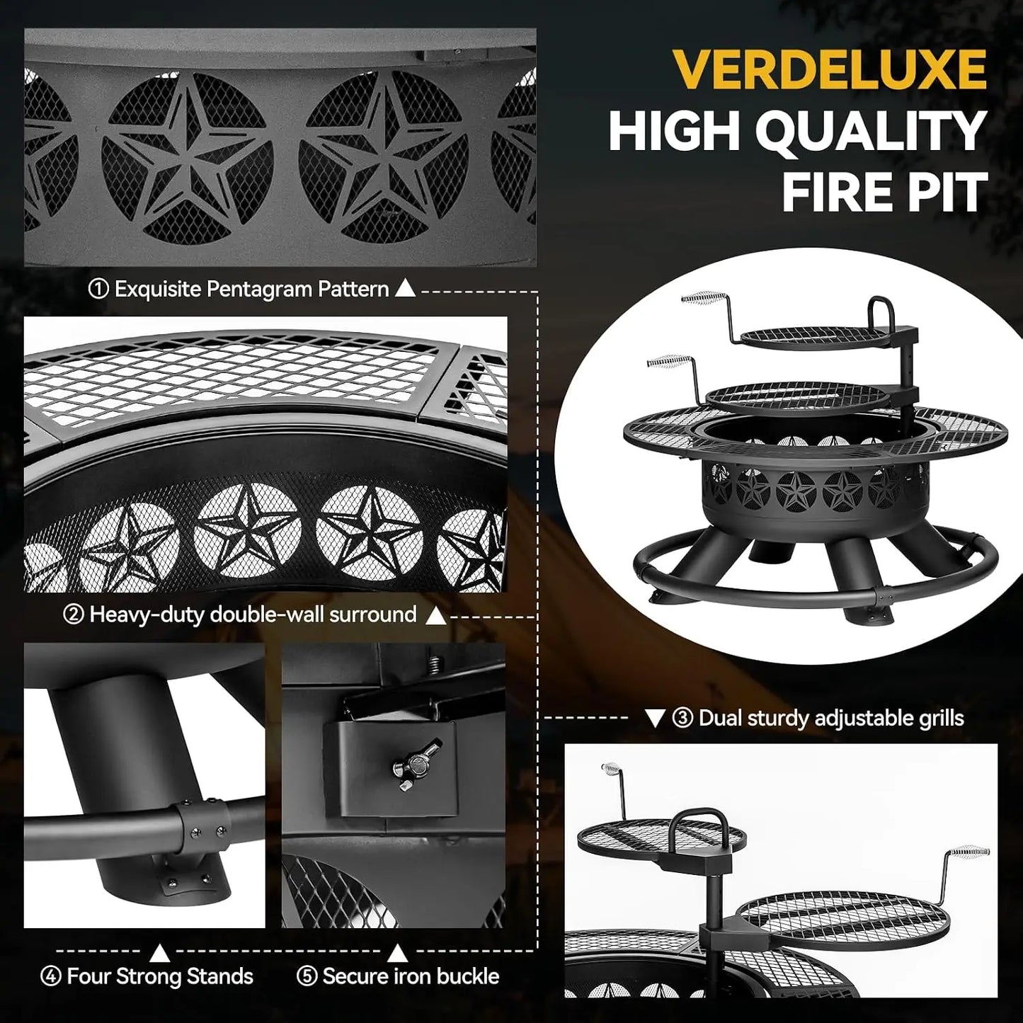 Outdoor Fire Pit With Grills Lid Large Round Metal