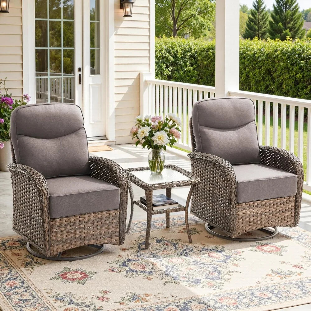 Luxury 3 Piece Patio Conversation Set With Swivel Chairs