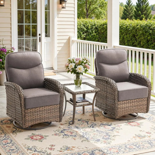 Luxury 3 Piece Patio Conversation Set With Swivel Chairs