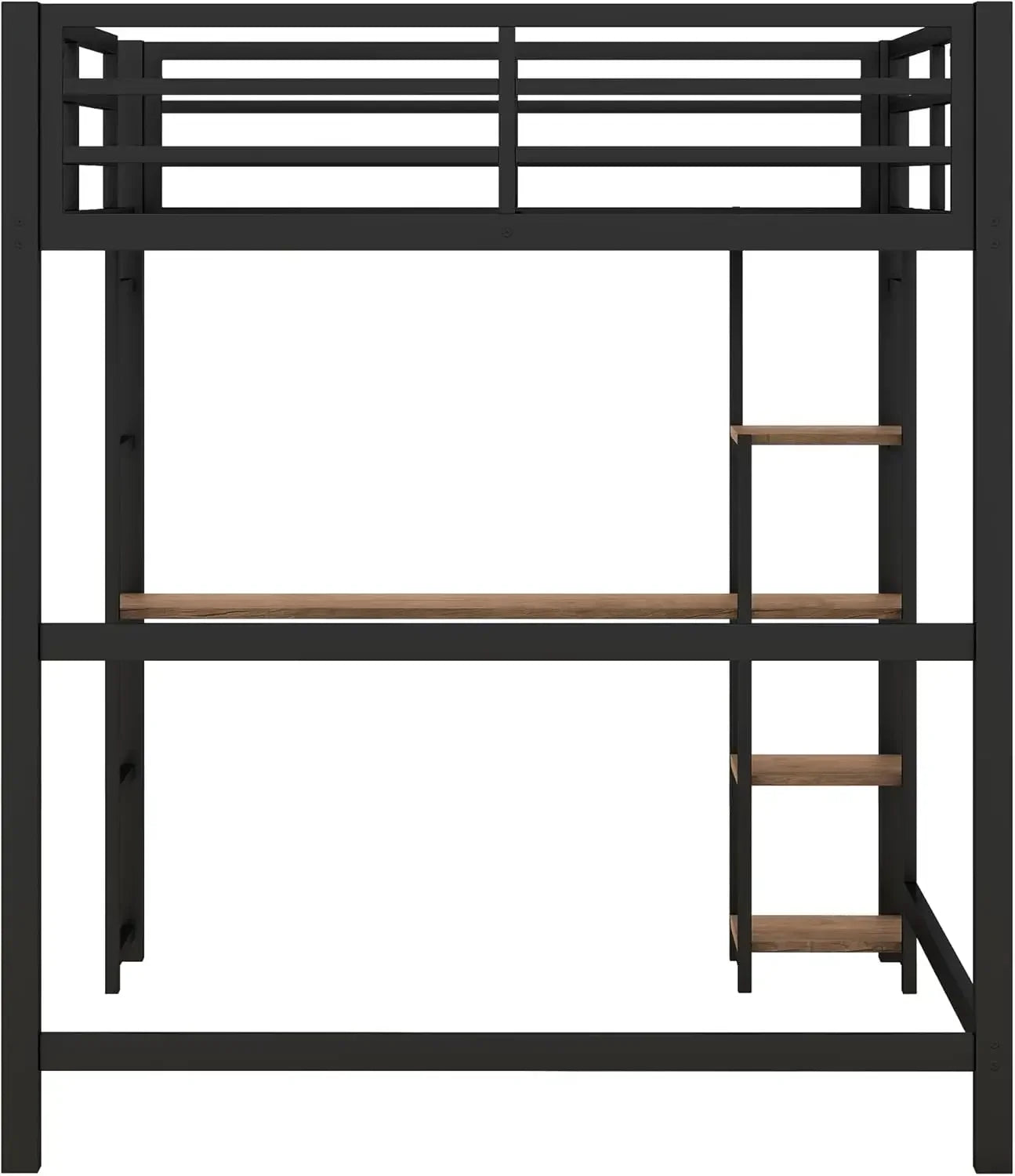 Bellemave Metal Loft Bed With Desk And Storage Shelf